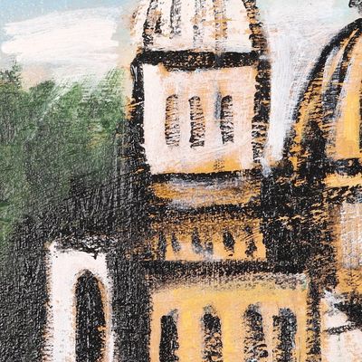 Alternate image for Signed Unstretched Expressionist Acrylic Cityscape Painting Udaipur II