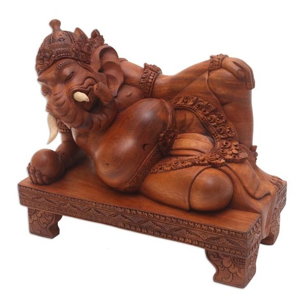 Alternate image for Suar and Crocodile Wood Ganesha Sculpture Reclining Ganesha