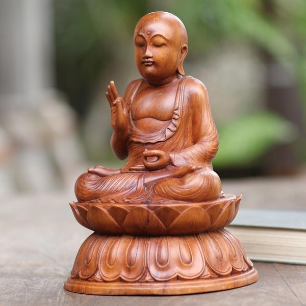 Alternate image for Meditating Suar Wood Buddha Sculpture Meditation Lotus