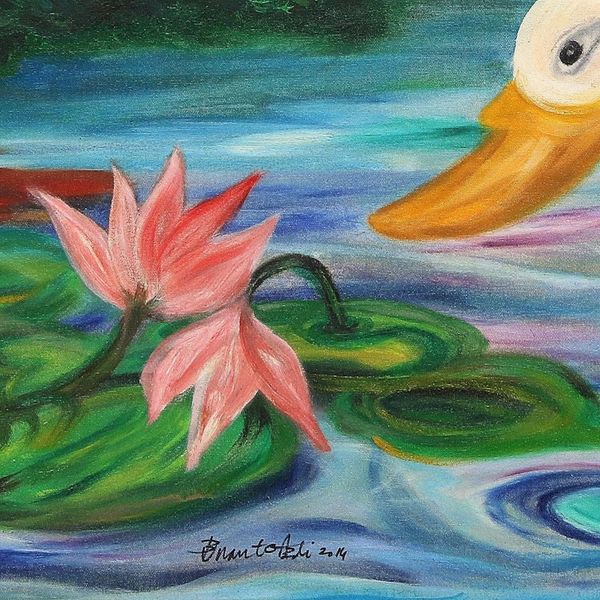 Alternate image for Oil on Canvas Swan Painting Sarasvati Lake