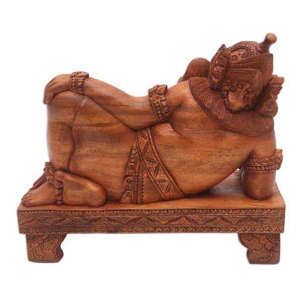 Alternate image for Suar and Crocodile Wood Ganesha Sculpture Reclining Ganesha