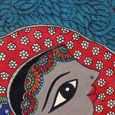 Alternate image for Krishna  Radha Madhubani Painting on Paper from India Radha and Krishna In Love