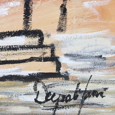 Alternate image for Signed Unstretched Expressionist Acrylic Cityscape Painting Udaipur II