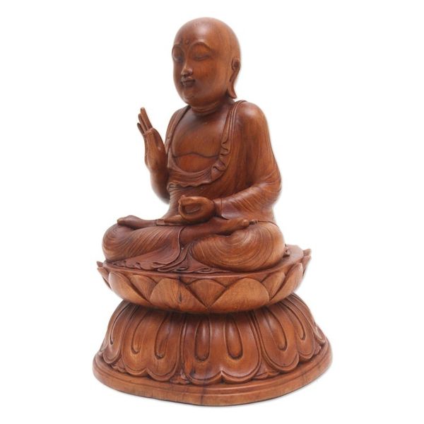 Alternate image for Meditating Suar Wood Buddha Sculpture Meditation Lotus