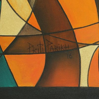 Alternate image for Signed Cubist Painting of Ganesha from India Grace