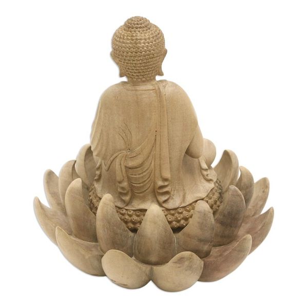 Alternate image for Hibiscus Wood Buddha and Lotus Flower Sculpture Dhyan Mudra Buddha