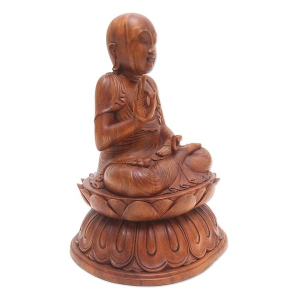 Alternate image for Meditating Suar Wood Buddha Sculpture Meditation Lotus