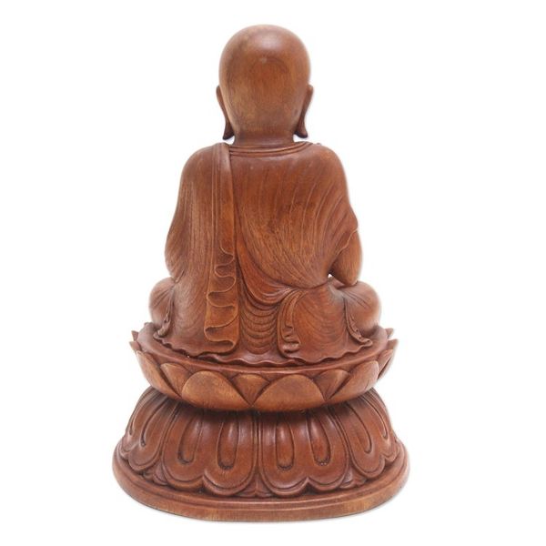 Alternate image for Meditating Suar Wood Buddha Sculpture Meditation Lotus
