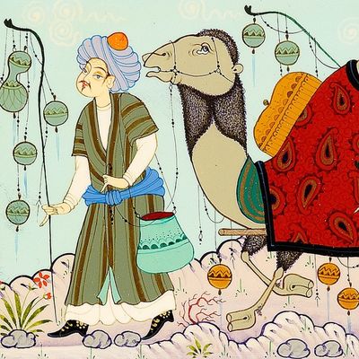 Alternate image for Painting in Traditional Uzbek Lacquer Miniature Art Style Caravan II