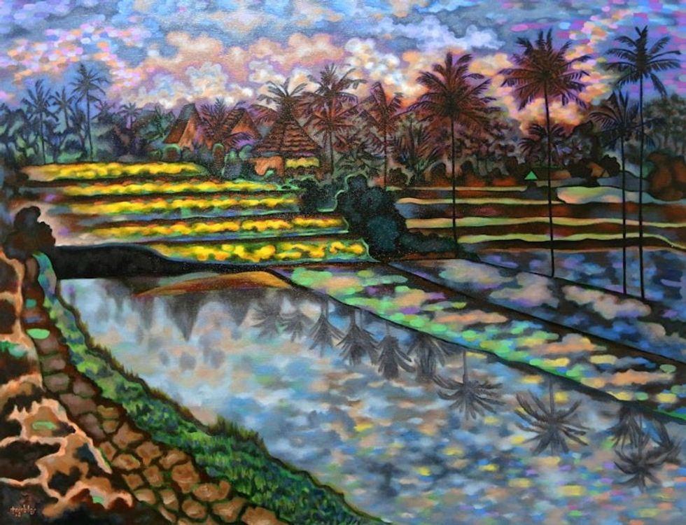 Signed Impressionist Painting of Tanggayuda Village in Bali 'Landscape in Tanggayuda'