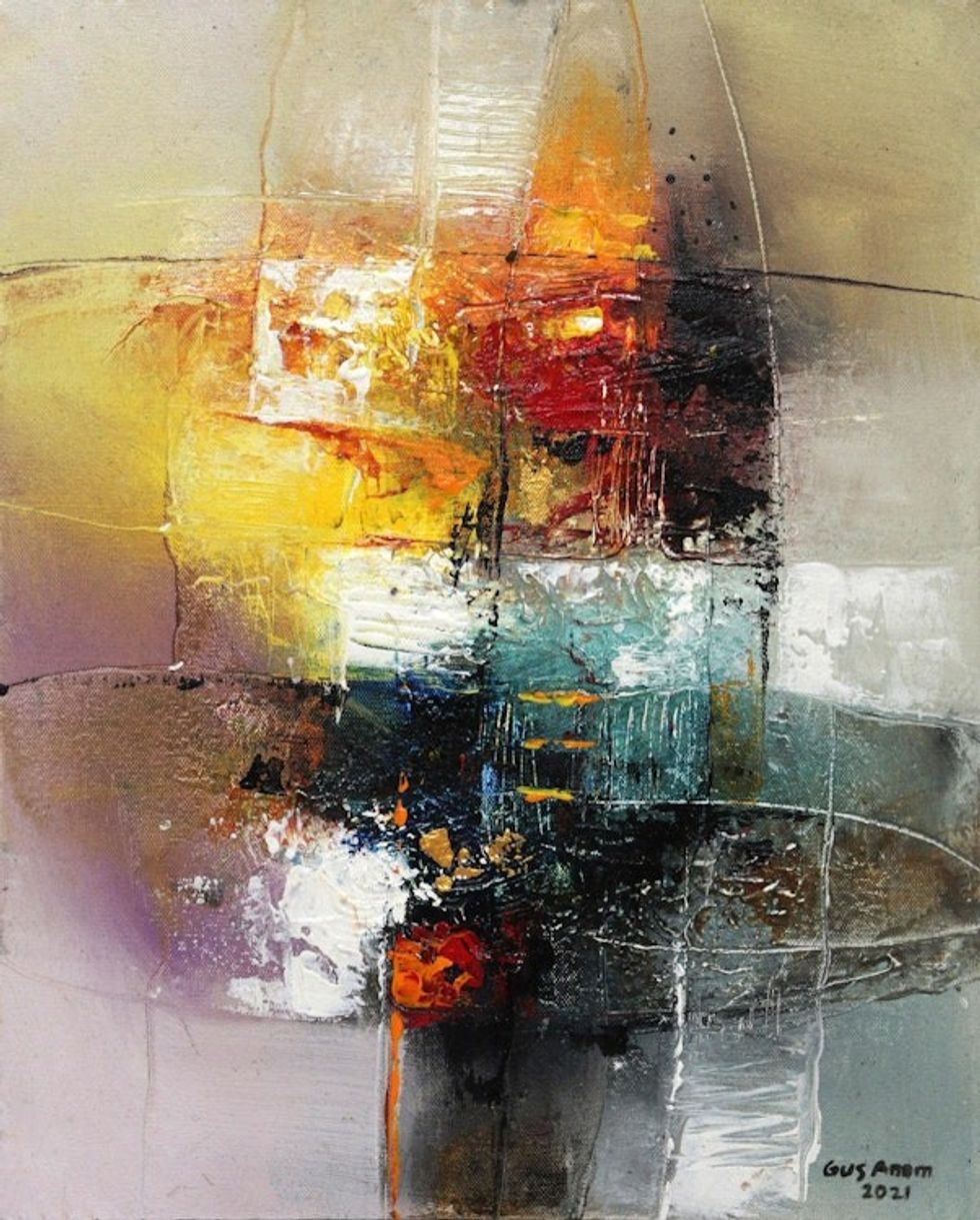Signed Abstract Unstretched Painting with Modern Style 'Positive Vibration'