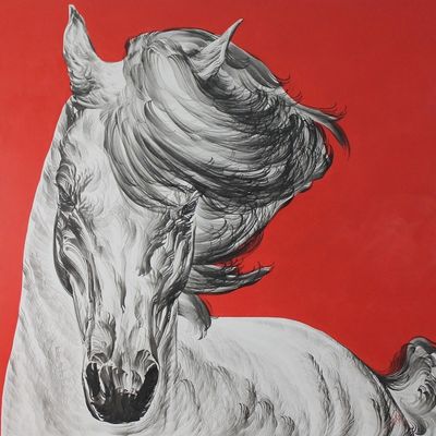 Alternate image for Original Thai Expressionist Horse Painting White Magic I