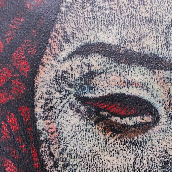 Alternate image for Woman with Red Floral Background Stretched Acrylic Painting Embrace of Loneliness I