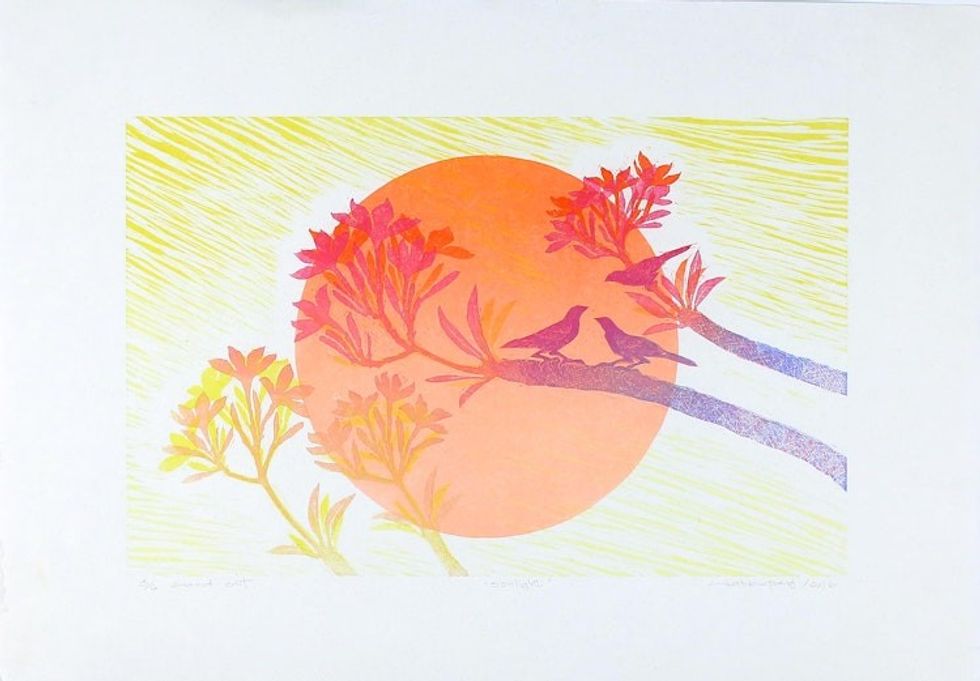 Sun and Tree Limited Edition Ink Print from Thailand 'Sun Light'