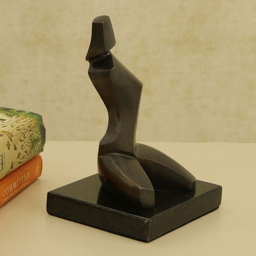 Abstract Bronze Sculpture of Woman Seated with Granite Base 'Seated Woman III'