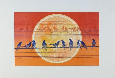 Alternate image for Moon and Birds Limited Edition Ink Print from Thailand Lunar Eclipse