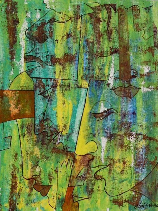 Image for Expressionistic Original India Painting in Hot Colors Moods