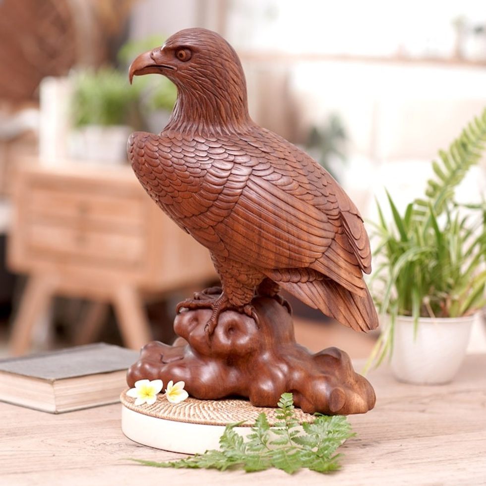 Wood Bird Sculpture 'Powerful Eagle'