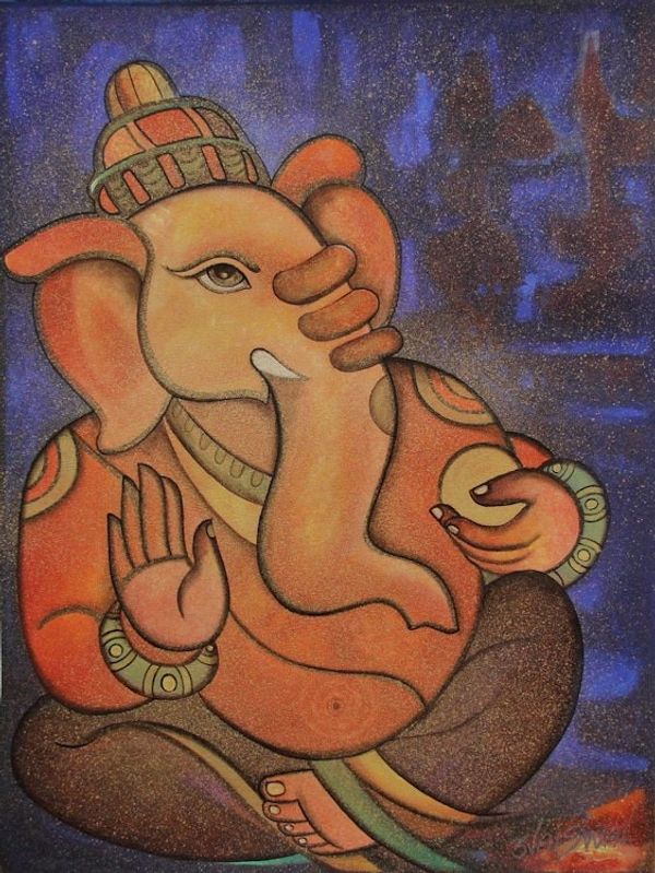 Image for Cubist Original India Painting of Ganesha Siddhi Vinayak Siddhi Vinayak