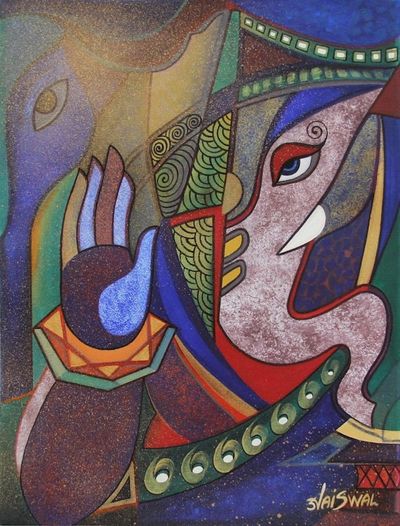 Alternate image for India Original Cubist Painting of Vinayak Vinayak