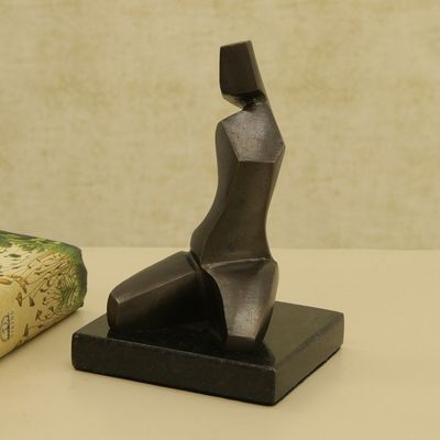 Alternate image for Abstract Bronze Sculpture of Woman Seated with Granite Base Seated Woman III