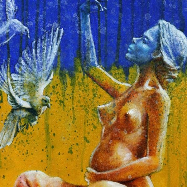 Alternate image for Expressionist Peace Painting of Pregnant Woman with Doves Peace For All Nations