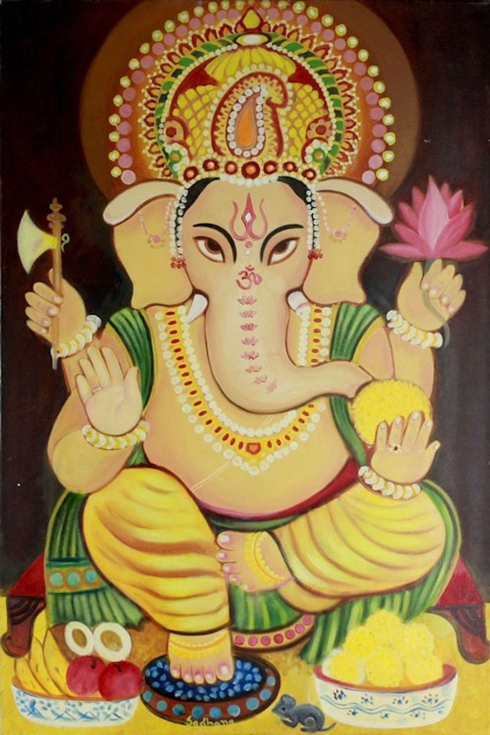 Hinduism Deity Signed Fine Art Painting 'Auspicious Ganesha I'