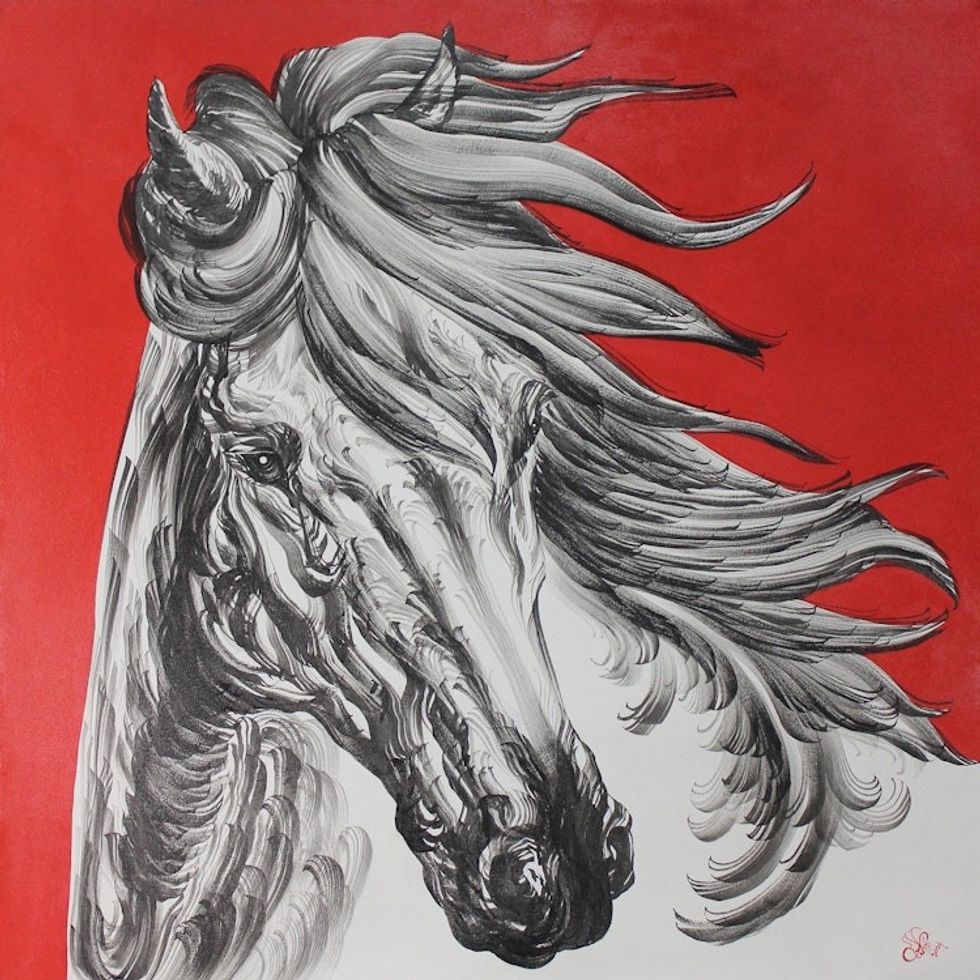 Signed Thai Expressionist Horse Painting 'White Magic II'