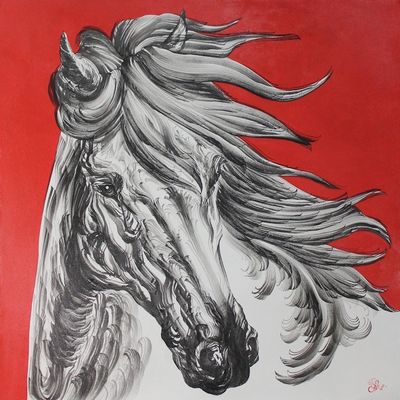 Alternate image for Signed Thai Expressionist Horse Painting White Magic II