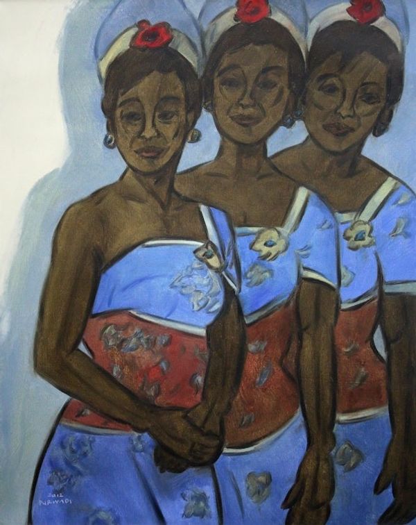 Alternate image for Original Balinese Dance Theme Portrait in Shades of Blue Backstage Dancers