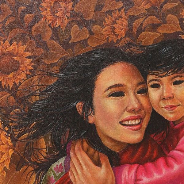 Alternate image for Acrylic Family Painting on Canvas 2021 Playing with the Cat