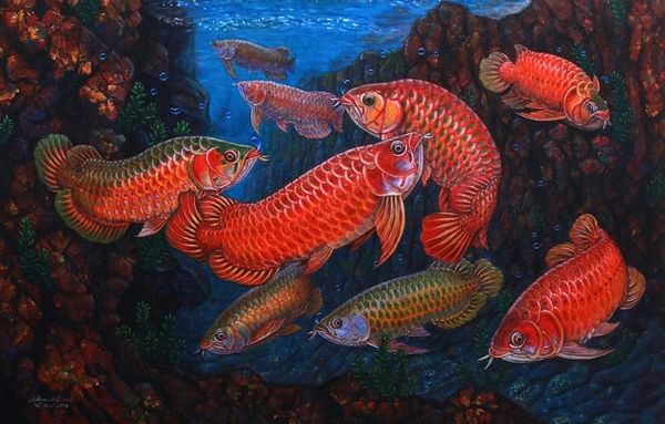 Alternate image for Signed Arowana-Themed Painting from Bali 9 Arowana II