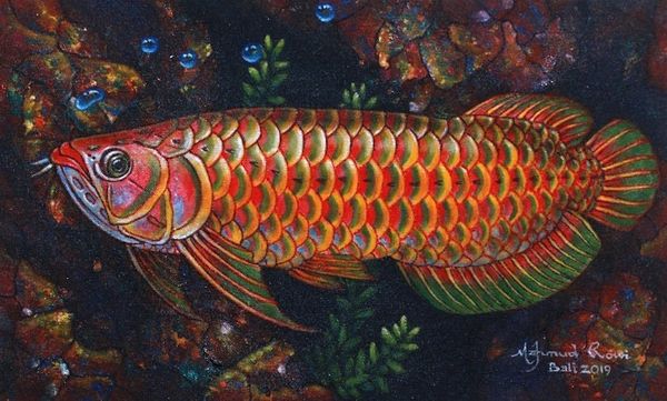 Alternate image for Signed Painting of a Rainbow Arowana Fish from Bali Rainbow Arowana