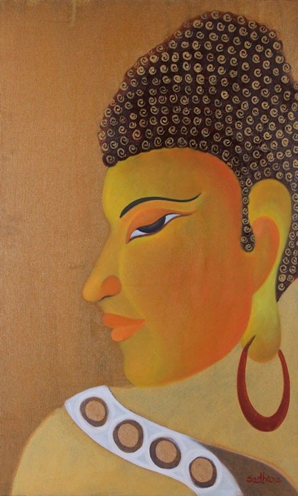 Image for Signed Original Buddha Oil Painting from India Awakening