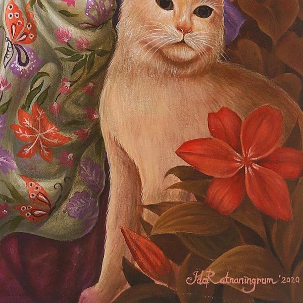 Alternate image for Acrylic Family Painting on Canvas 2021 Playing with the Cat