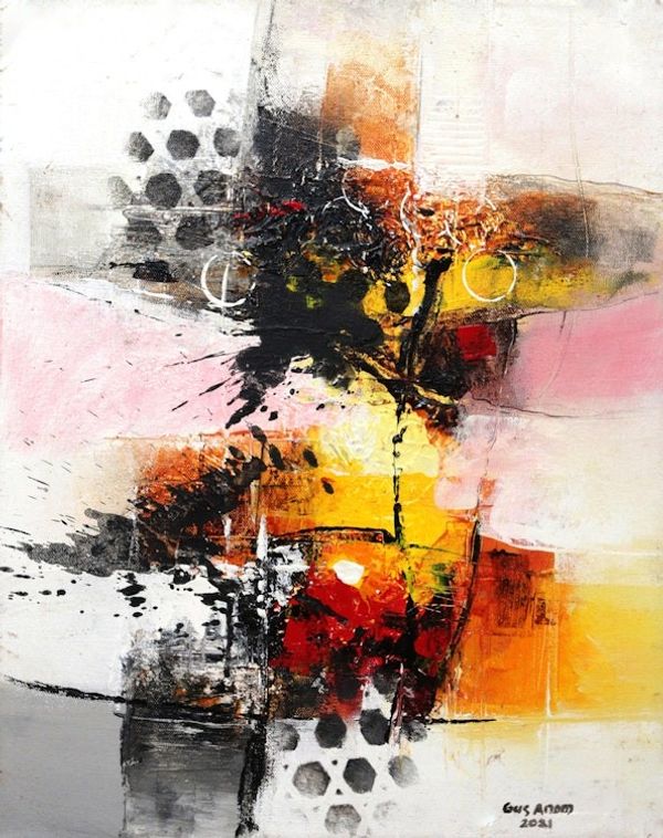 Alternate image for Signed Abstract Unstretched Painting in Warm Palette Creation Within Limitation