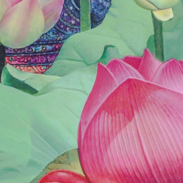 Alternate image for Original Signed Acrylic Painting of Thai Garden Lanna Woman