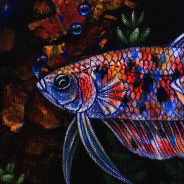 Alternate image for Signed Betta Fish Couple Painting from India A Couple Teen Betta Fish