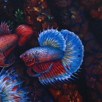 Alternate image for World Peace-Themed Signed Painting Betta Fish Bali 2019 Harmony