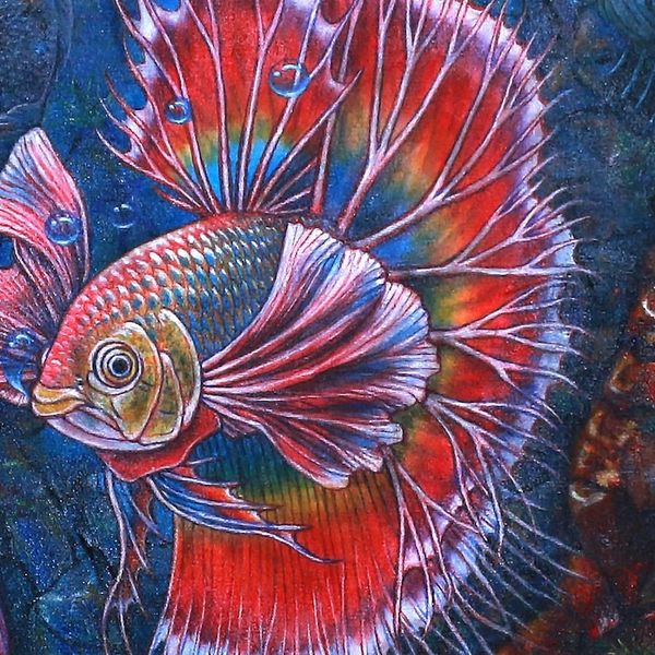 Alternate image for Signed Painting of Betta Fish from Bali 2019 9 Betta Fish