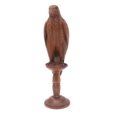 Alternate image for Hand-Carved Suar Wood Falcon Sculpture from Bali Calm Falcon