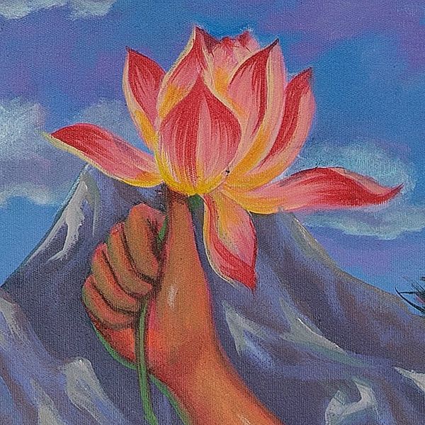 Alternate image for Unstretched Signed Nature-Themed Acrylic Painting of a Child Play with Nature