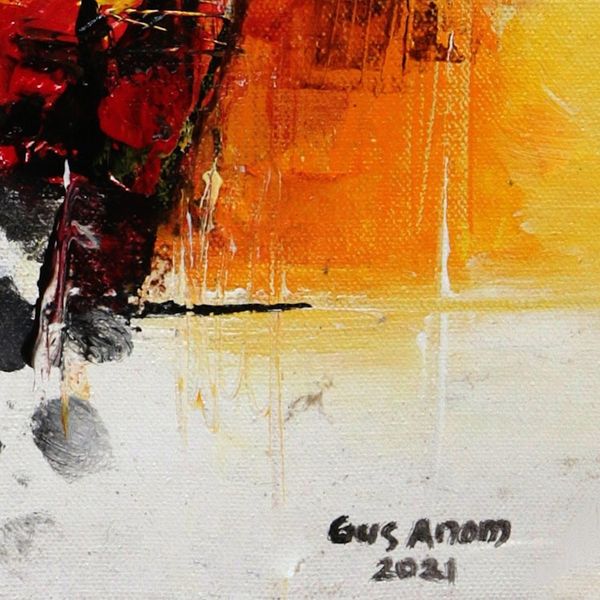 Alternate image for Signed Abstract Unstretched Painting in Warm Palette Creation Within Limitation