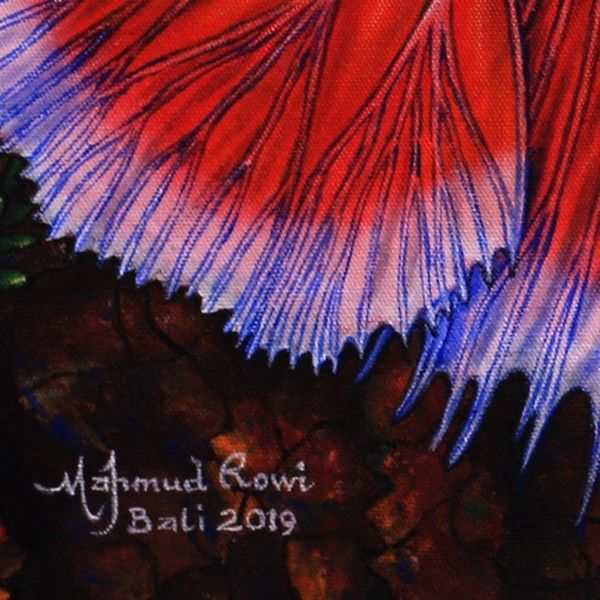 Alternate image for Signed Painting of Red and Blue Betta Fish from Bali A Couple of Mature Betta Fish