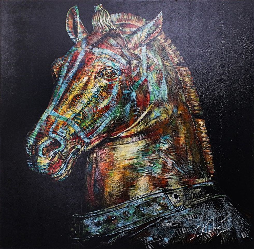 Stretched Acrylic Painting of Horse on Black Background 'Horse in Black Scene'