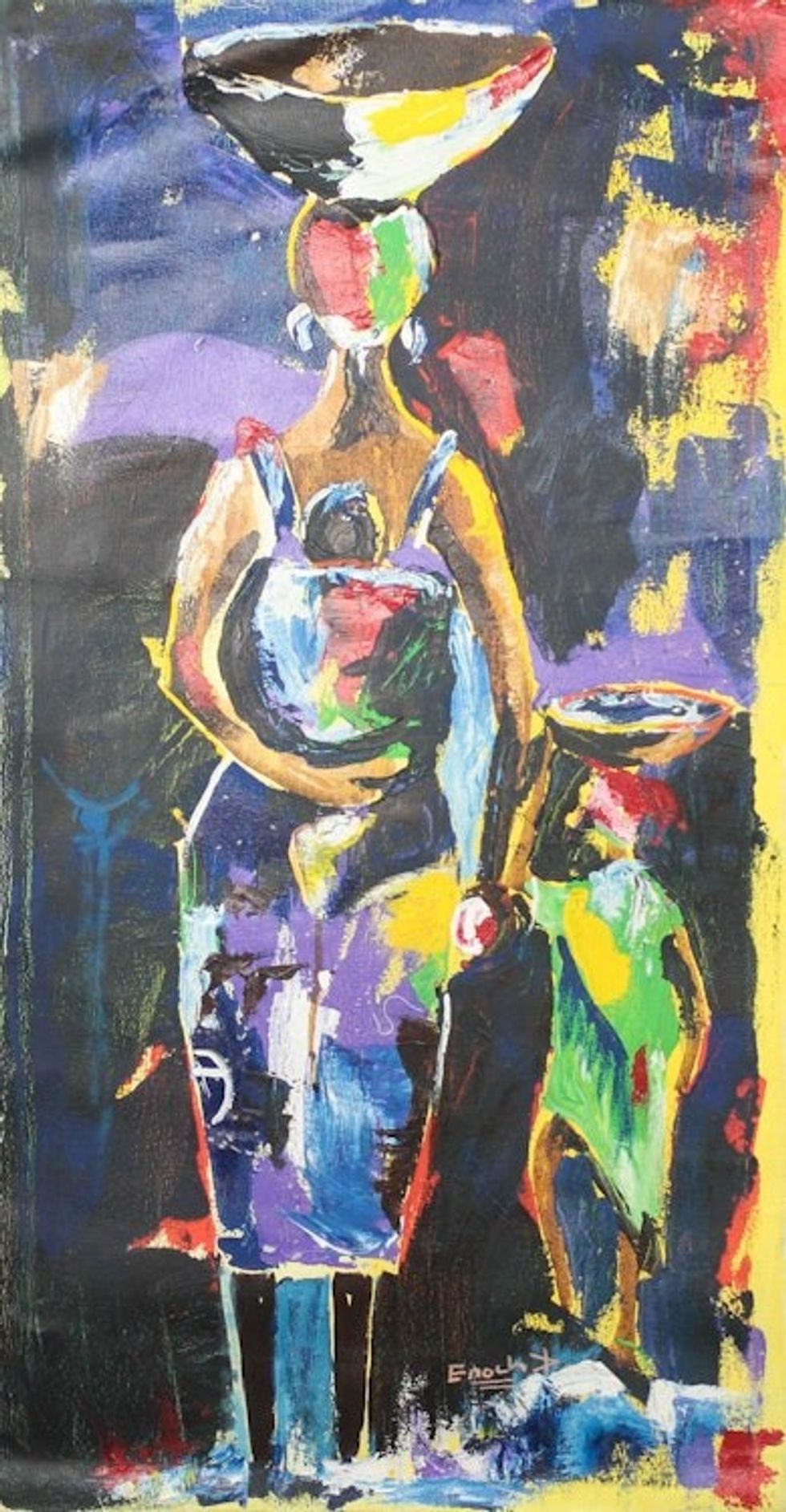 Signed Impressionist Mother and Child Painting from Ghana 'Joy'