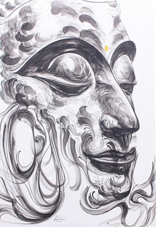 Alternate image for Original Thai Expressionist Painting of Buddha Buddhas Breath