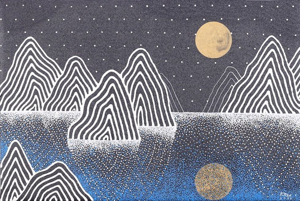 Midnight Mountain Landscape Painting from Thailand 'Night Mountain II'