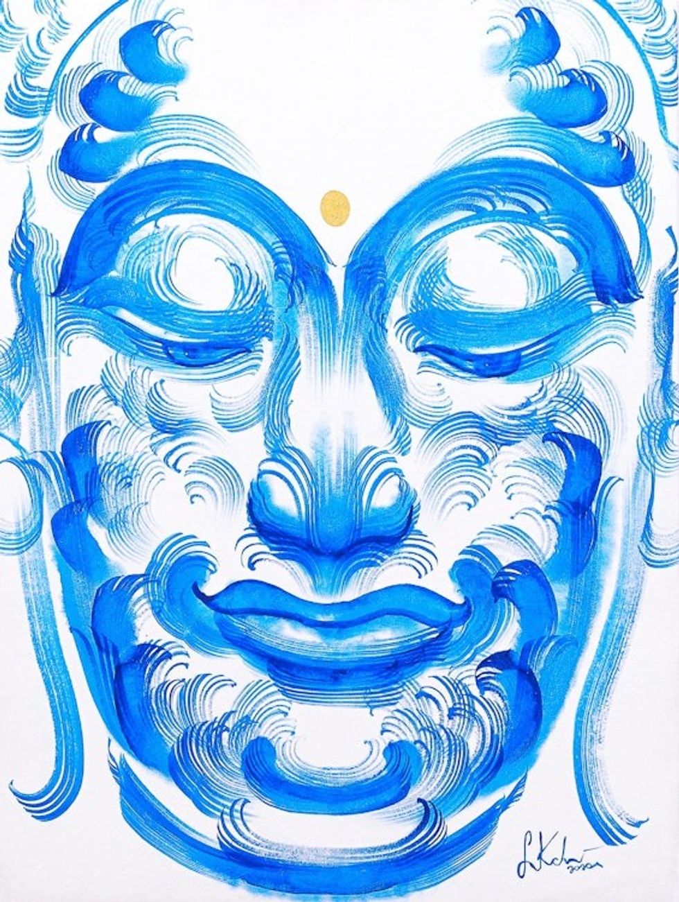 Original Thai Painting of Buddha Smiling 'Buddha's Happiness'