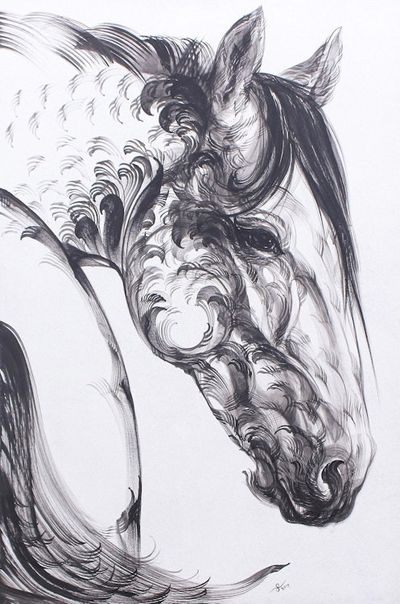 Alternate image for Black and White Acrylic Painting Horse Pride